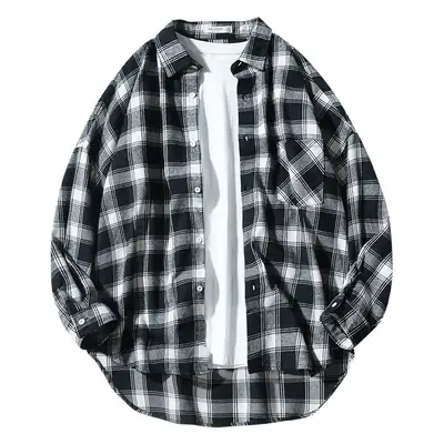 Japanese Style Plaid Long Sleeve Shirt Men's Winter Casual