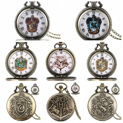 Harry Potter Vintage Bronze Pocket Watch with Chain & Necklace