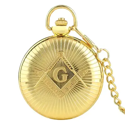 Cool Silver & Gold Bronze Masonic Pocket Watch Necklace Quartz