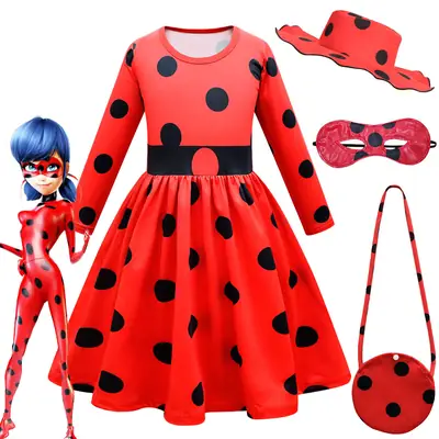 Red Polka Dot Girls Cosplay Dress Long Sleeve