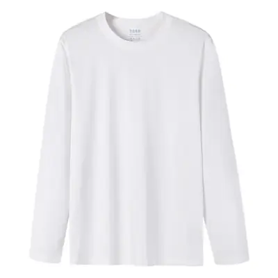 Men White Long Sleeve Cotton T-Shirt Slim Fit