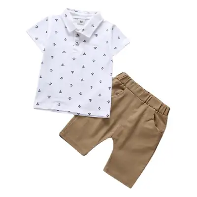 Boys Green Polo Short Sleeve Summer Suit with Tan Shorts