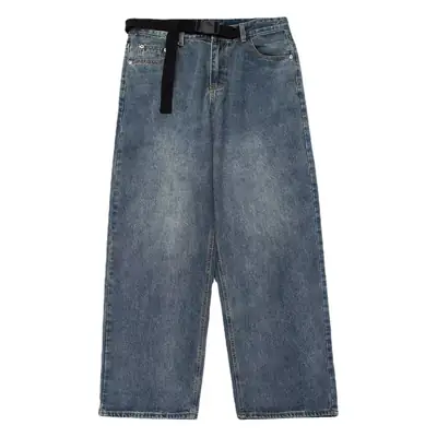 Men's Blue Denim Wide Leg Pants American Style Loose Fit