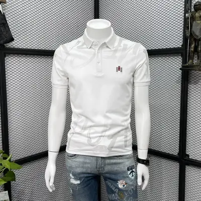 Men Black Graphic Polo T-Shirt Slim Fit Summer