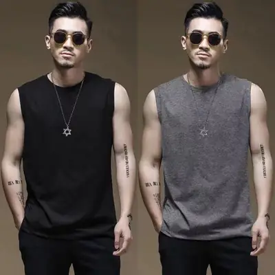 Men's Black & Grey Sleeveless Vests Summer Wear