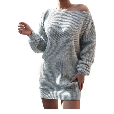 Amazon's Hottest Cross-Border Women's Clothing 2025 Autumn and Winter Dress European and American Casual Off-Shoulder Lantern Sleeve Knitted Sweater Dress