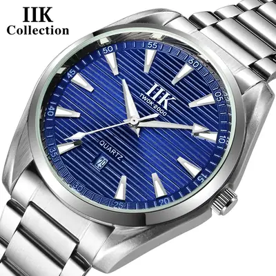 IIK Men's Blue Analog Quartz Watch with Steel Band