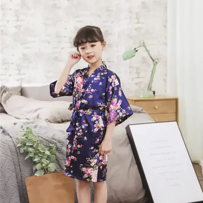 Kids Floral Silk Nightgown Pink for Girls