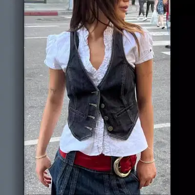 European American Slim Denim Vest Women