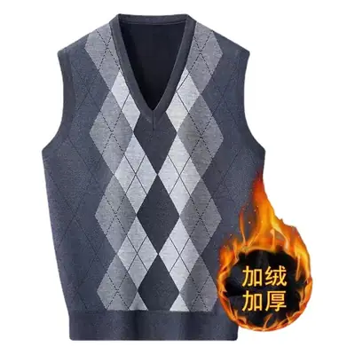 Men Velvet V Neck Quilted Vest Gray Thickened