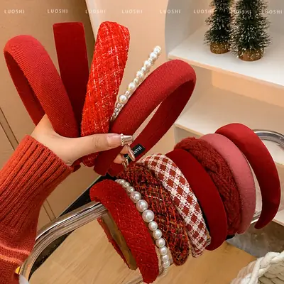 Red Velvet Pressure Headband for Women High Skull Design