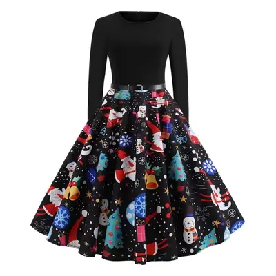 Women's Black Christmas Explosion A-Line Skirt Dress