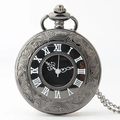 Vintage Roman Embossed Pocket Watch with Chain