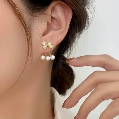 S925 Silver Pearl Bow Earrings for Girls