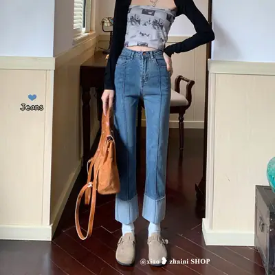 Vintage Blue High-Waisted Straight Leg Jeans for Women