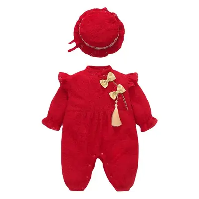 Red Fleece Baby Jumpsuit for Newborns 100 Days