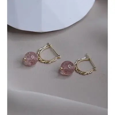 Natural Pink Crystal Earrings with Silver Buckle