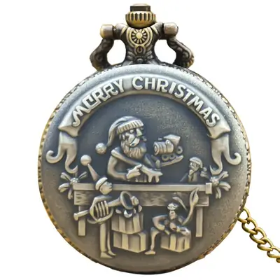 Retro Quartz Pocket Watch with Santa Design