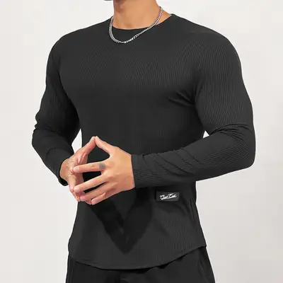 Men's Black Elastic Long Sleeve Training Top