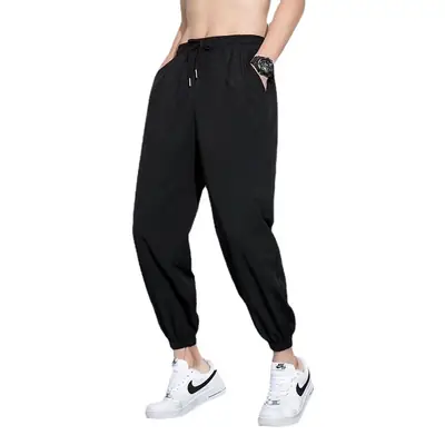 Men Black Ice Silk Jogger Pants 2023