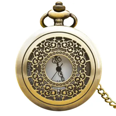 Vintage Hollow Classic Window Dial Quartz Pocket Watch Cool Black Chinese Aristocratic Style