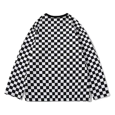Hong Kong Style Checkerboard T-Shirt Long Sleeve Casual