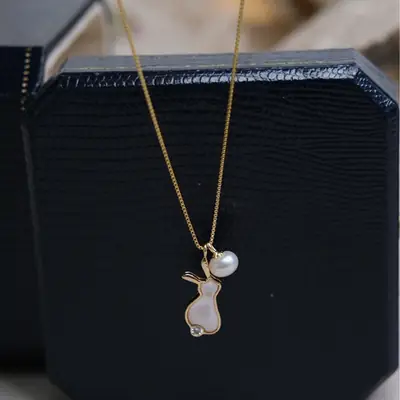 14K Gold Plated Pearl Pendant Necklace for Women