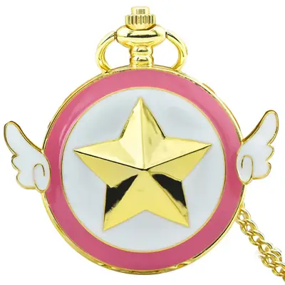 Golden Diamond Pocket Watch with Angel Wings Design
