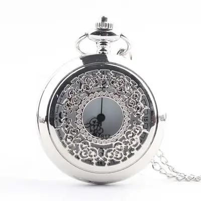 Vintage Hollow Classic Window Dial Quartz Pocket Watch Black
