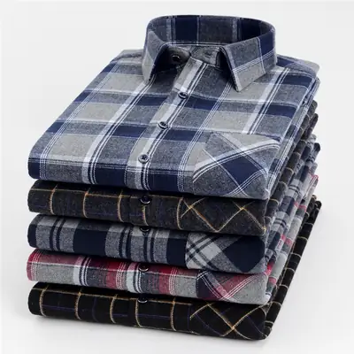 Men Plaid Checkered Slim Fit Shirt Blue Long Sleeve