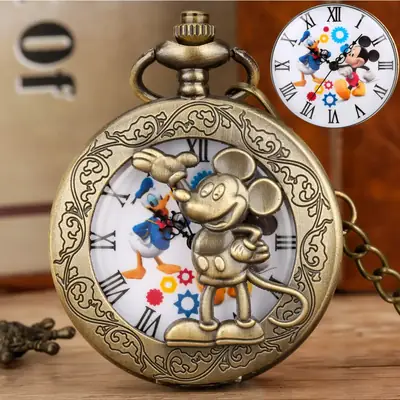 Vintage Mouse Hollow Pocket Watch Necklace Quartz Arabic Numerals Clock Monte Depoche Gift Watch