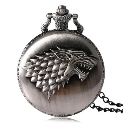 Retro Bronze Wild Wolf Pocket Watch with Gold Chain