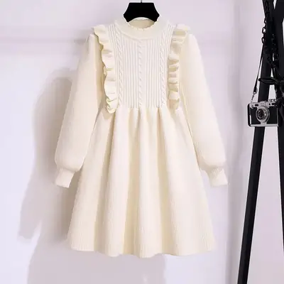 Girls' Black Knitted Sweater Dress Large