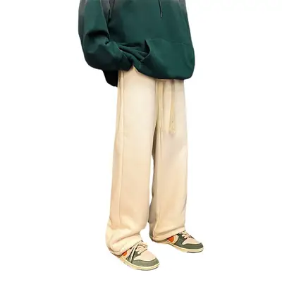 Men Winter Beige Wool Sweatpants Thick 2025