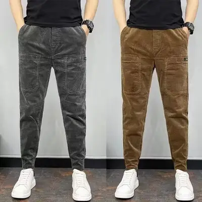 Men's Maroon Corduroy Slim Fit Leggings Pants
