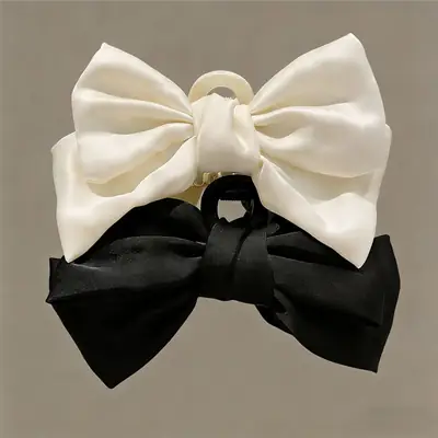 Black Satin Bow Hairpin with Red Shark Clip