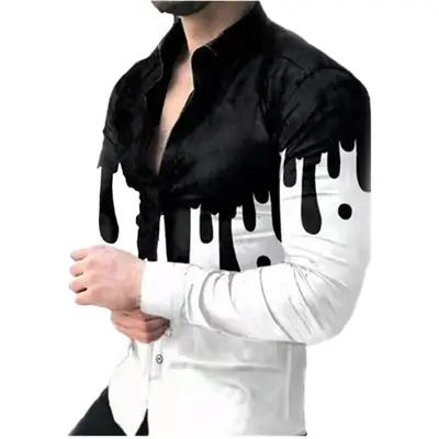 2025 Men's Printed Long Sleeve Shirt Large European Style