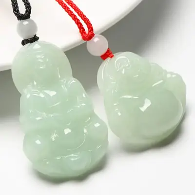 Natural Jade Buddha Pendant Couple Pair Guanyin Men Women Peace Necklace
