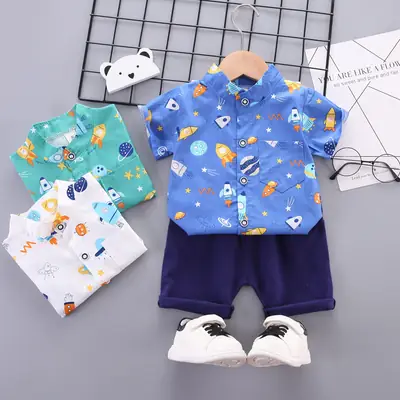 Blue Cartoon Kids Suit for Boys Summer Wear