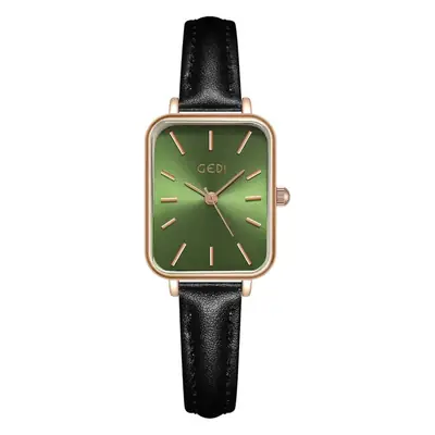 Gold Square Quartz Women's Watch with Brown Leather Belt