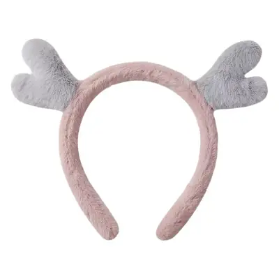 Plush Antler Hair Band for Women Pink White