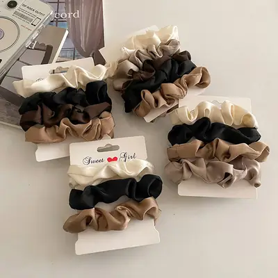 French Style Satin Hair Ties for Women Brown Black
