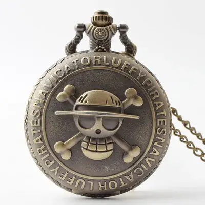 Vintage Pirate Skull Pocket Watch with Gold Chain