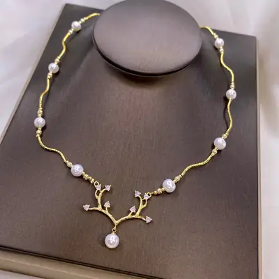 18K Gold Antique Pearl Necklace for Women