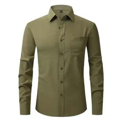 Men's Light Gray Button-Down Shirt Business Casual Long Sleeve