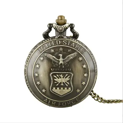 Ancient Bronze Air Force Pocket Watch with 5-Star Eagle Shield