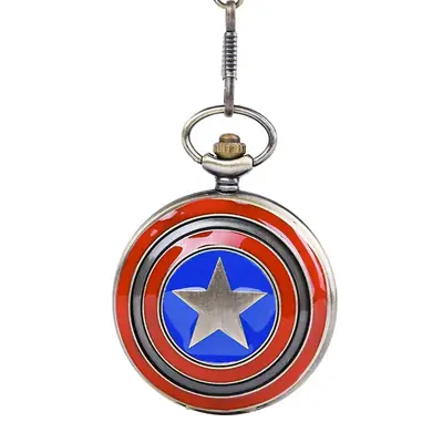 Captain America Shield Star Pocket Watch Keychain