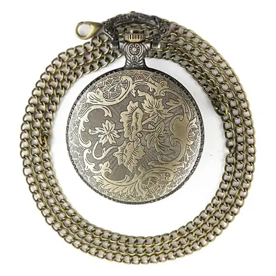 Vintage Cross Mirror Pocket Watch with Gem Green Cat's Eye