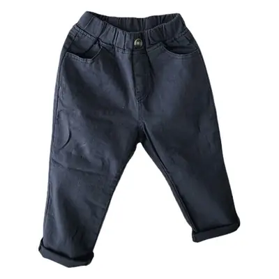 Men Dark Blue Elastic Waist Casual Pants