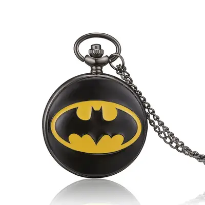 Batman Flip Pocket Watch Necklace Black Yellow